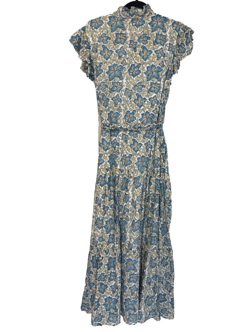 Oliphant Ruffle Collar Button Maxi Dress Size M Ivy Blue/Gold - Picture 8 of 10